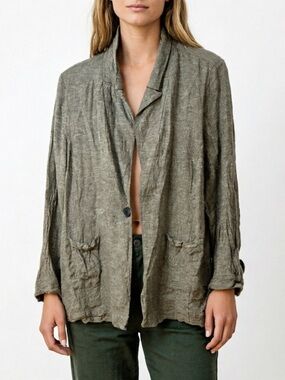 Penningtons Size 16 Linen Blend Blazer – Women's Lagenlook Button-Up Jacket